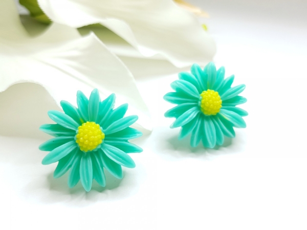 Große, türkise Blüten 3D Ohrstecker Flower